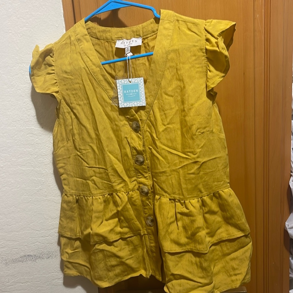 Summer Mustard Ruffle Blouse Brand New with Tag!!!